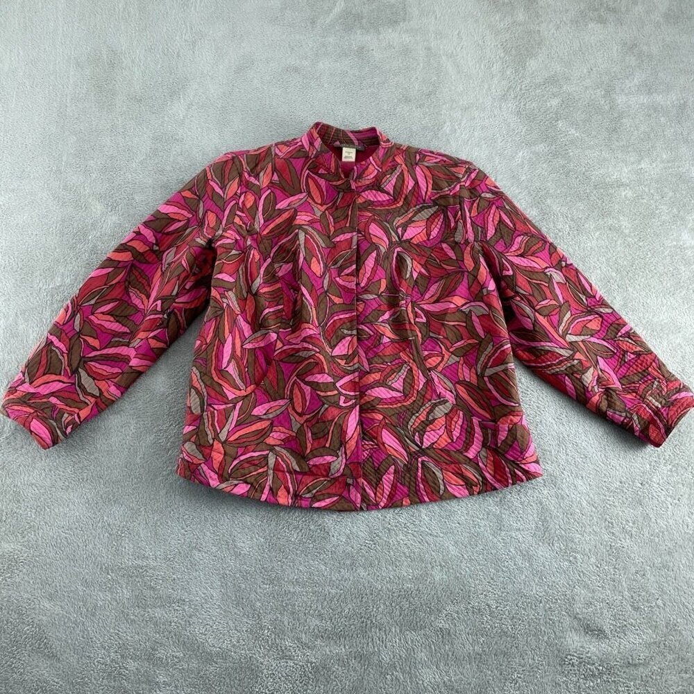 Sigrid Olsen Womens Quilted Jacket Multicolor Leaf Pattern 1X  1577